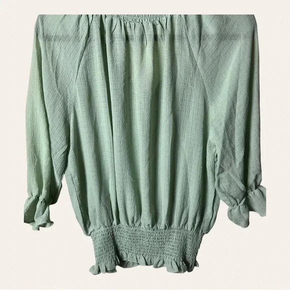 0610. WISHLIST SHORT SLEEVE SMOCKED TOP LIGHT MINT GREEN INโ COLOR SIZE LARGE - Picture 10 of 10